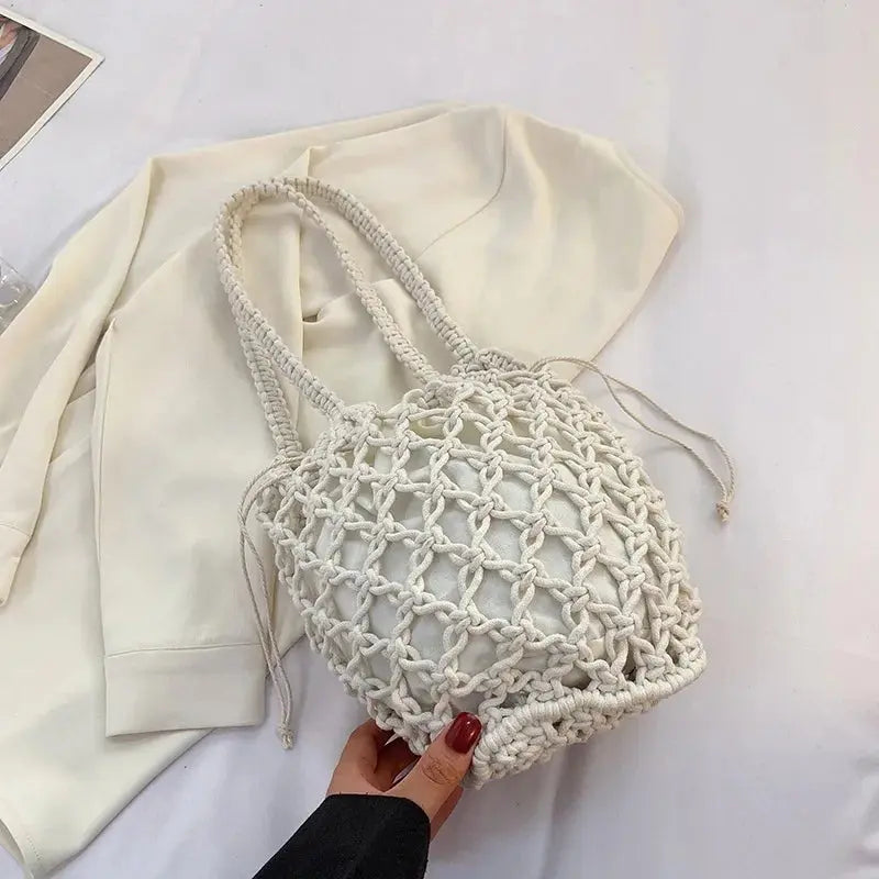 Stylish Mesh Rope Knitted Bucket Shoulder Bag for All Occasions - Love Salve
